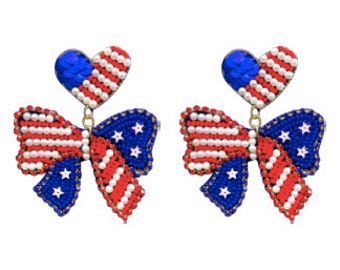 Patriotic Bow Earrings, 4th of July Earrings, America Earrings, Memorial Day Earrings