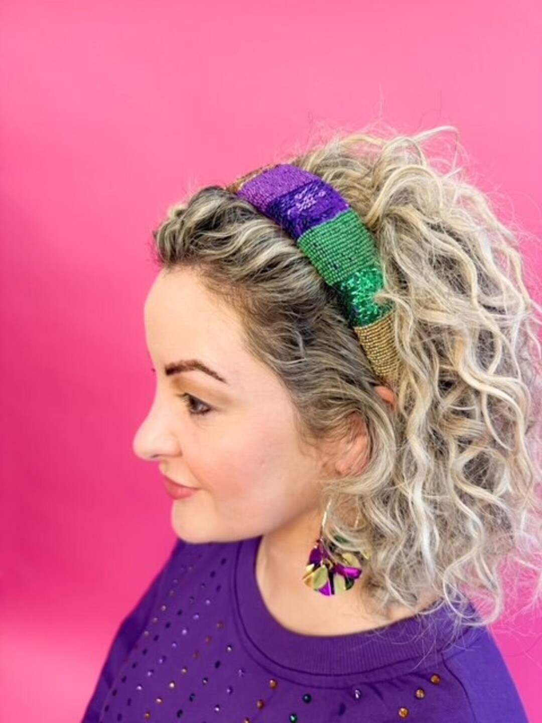 Mardi Gras Color Block Headband, Mardi Gras Headband, Solid Mardi Gras