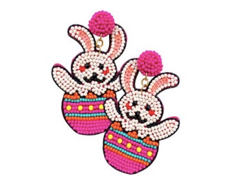 NEW! Easter Bunny in Egg Earrings, Pink Easter Bunny with Egg Earrings