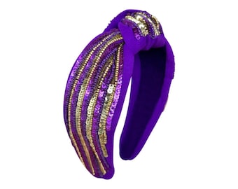 Lila und Gold Pailletten gestreiftes Stirnband, Tigers Stirnband, Lila und Gold Stirnband, Spieltag Stirnband