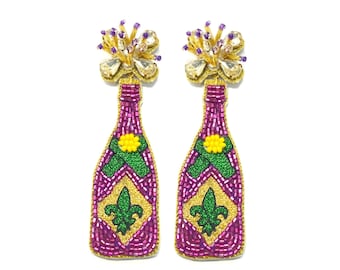 NEW! Mardi Gras Earrings, Mardi Gras Champagne Earrings