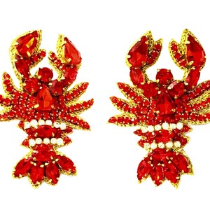 Crawfish Stud Earrings, Rhinestone Crawfish Earrings, Crawfish Rhinestone Earrings
