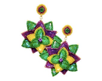 NEW! Mardi Gras Flower Earrings, Mardi Gras  Earrings
