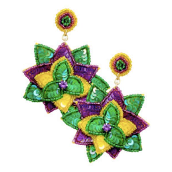 mardi gras flower earrings