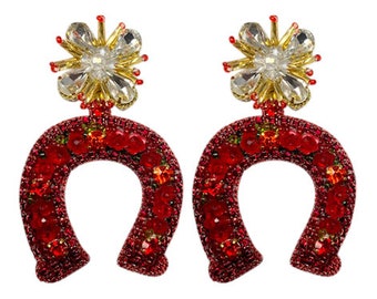 Derby Horseshoe with Roses Earrings, Kentucky Derby Earrings, Horseshoe Earrings, Roses Earrings