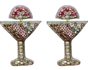 Martini Earrings, Pink Martini Earrings, Bridal Earrings, Party Earrings, Beaded Earrings