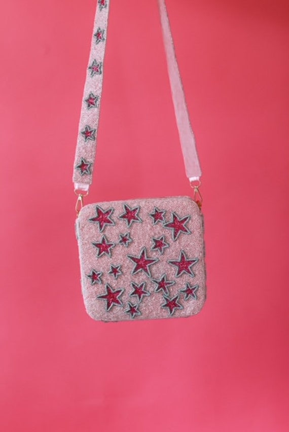 NEW Star Seed Bead Box Bag, Seed Bead Handbag, Handmade Handbag, Pink Star Seed Bead Bag