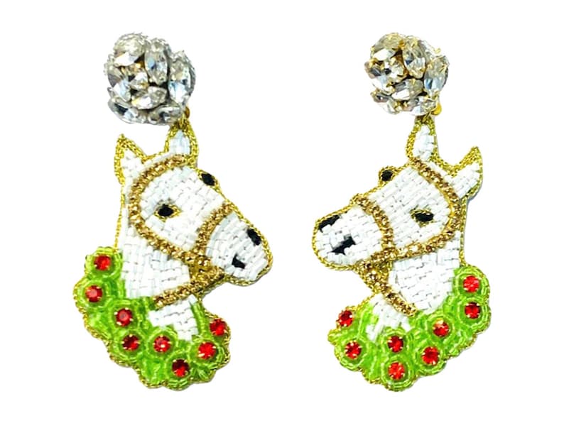 Derby Earrings, Kentucky Derby Earrings, Winner's Circle Earrings, Horse with Roses Earrings image 1