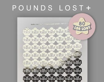 Foiled Weight Loss Stickers - Pounds Lost Star Stickers Set Two - 71 lbs to 140lbs