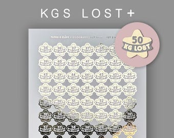 Foiled Weight Loss Star Stickers – Kilograms Lost Tracker - 36 kg to 70.5 kg
