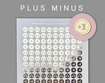 Foiled Weight Loss Stickers - Plus Minus Circles