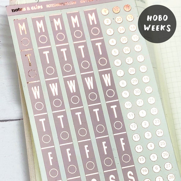 Hobonichi Weeks Day Covers, Day Numbers, Week Strips, Foiled Day Covers, Foiled Day Numbers, Blush with Foiled Captions
