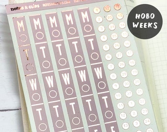 Hobonichi Weeks Foiled Day & Date Stickers: Blush Planner Stickers