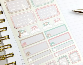 Happy Mail Stickers, Foil Planner Stickers, Functional Stickers, Rose Gold Foil, 1 Sheet of 20 stickers