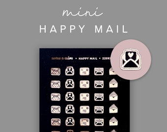 Happy Mail Stickers, MINI Happy Mail Planner Stickers, Envelope Stickers, Planner Icon Stickers, Rose Gold Foiled Stickers