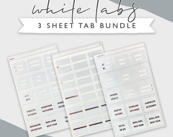 Sticker Bundle - 3 Sheet Planner Tab Bundle - White