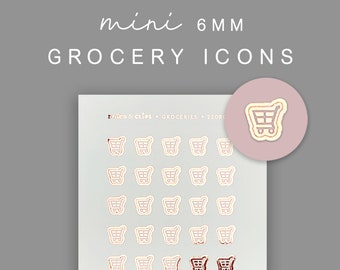 Mini Planner Stickers, Grocery Stickers, Hobonichi Weeks Stickers, Shopping Cart Stickers, Foiled Planner Stickers