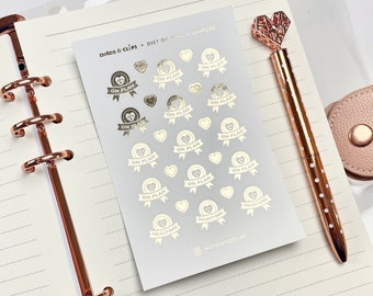 Diet on plan Stickers, Achievement Stickers, Foil Planner Stickers, Gold Foil, 1 Sheet of 15 stickers