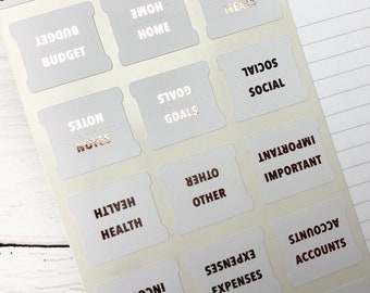 Tab Stickers - Sheet of 15 White and Foil Medium Lifestyle Tab Stickers