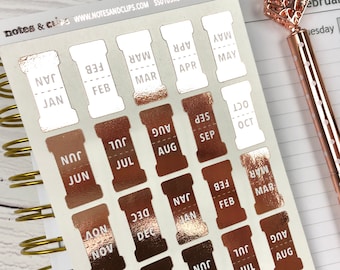 Foiled Month Tab Stickers: Planner Tabs, Monthly Dividers
