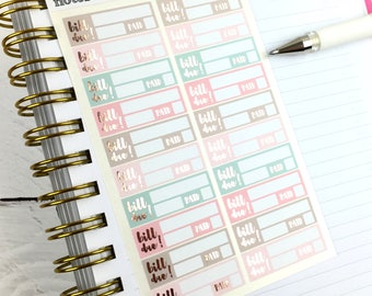 Bill Stickers, Functional Planner Stickers, Beautiful Planning, Rose Gold Foil, 1 Sheet of 20 stickers