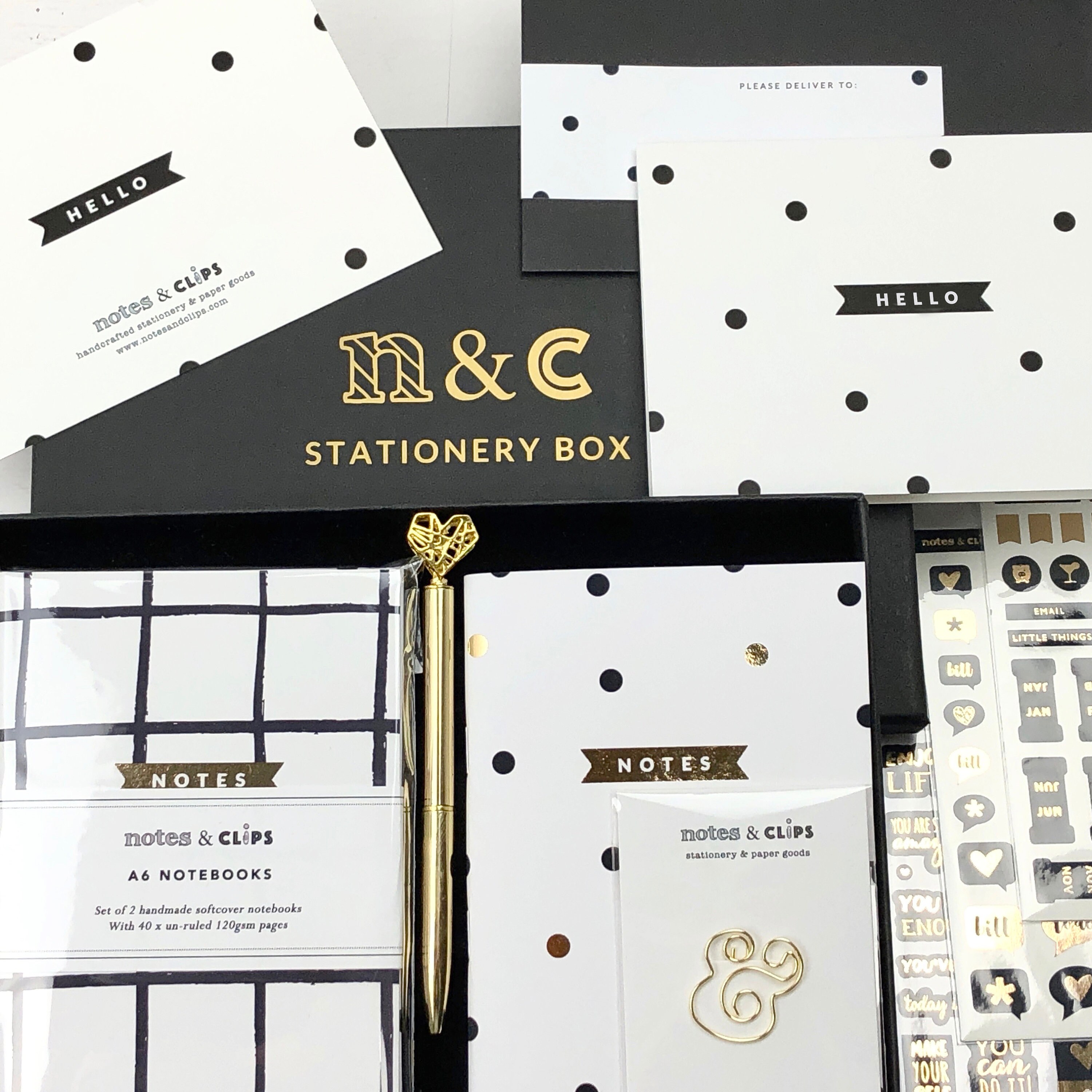 Stationery Box Black and Gold Stationery Letterbox Gift Etsy UK