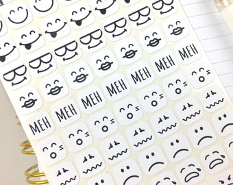 Mood Stickers, Bullet Journal Stickers, Planner Stickers, Black and White, Icon Size, 70 Stickers