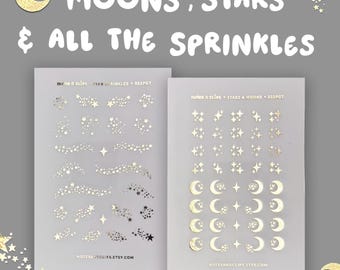Star Sprinkles and Moon Stickers - Foiled Transparent Decorative Planner Stickers