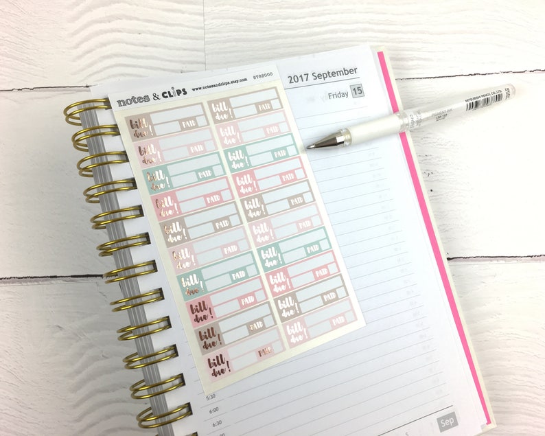 Bill Stickers, Functional Planner Stickers, Beautiful Planning, Rose Gold Foil, 1 Sheet of 20 stickers image 2