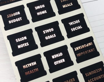 Tab Stickers - Sheet of 15 Black with Foil Medium Lifestyle Tab Stickers