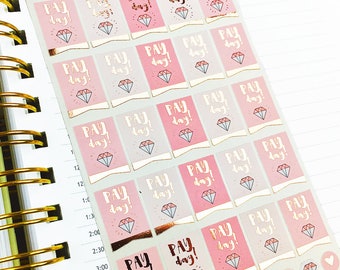 Pay Day Stickers, Planner Stickers, Rose Gold Foil, Blush, Sticker Flags, Sheet of 25 Pay Day Stickers