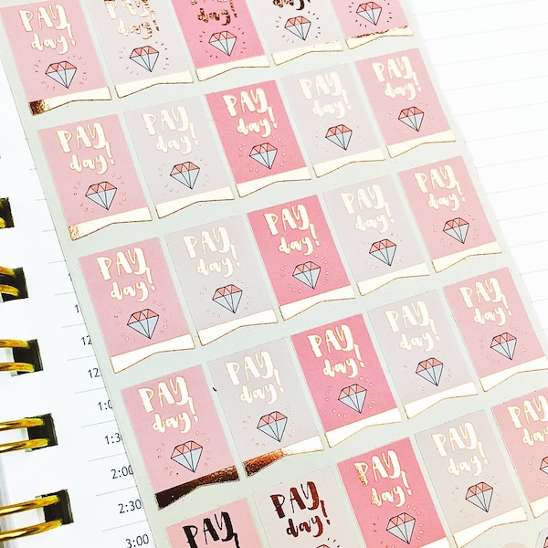 Rose Gold Foil Pay Day Planner Stickers: Blush Pink Flags