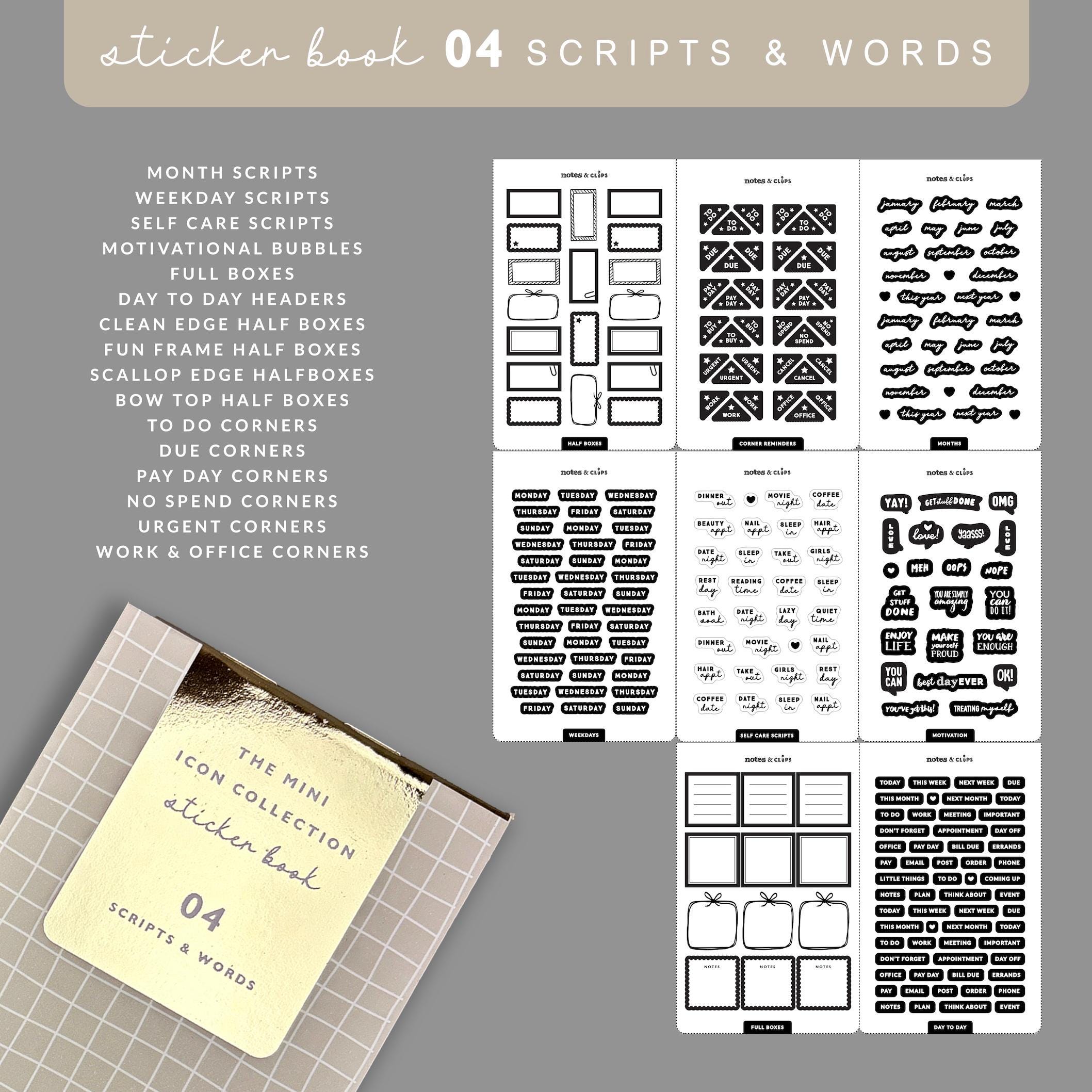 Scripts and Words Sticker Book: Mini Planner Stickers - Etsy