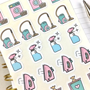 Cleaning Stickers, Laundry Stickers, Planner Stickers, Bullet Journal Stickers, Colour, Sticker Sheet, 20 Stickers