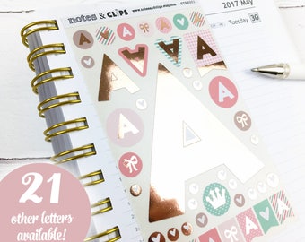 Alphabet stickers, Pink and Mint, Beautiful Planning, Patterned, Sticker Flags, Love Stickers, Rose Gold Foil, 1 Sheet
