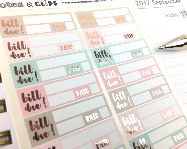 Bill Stickers, Functional Planner Stickers, Beautiful Planning, Rose Gold Foil, 1 Sheet of 20 stickers image 4