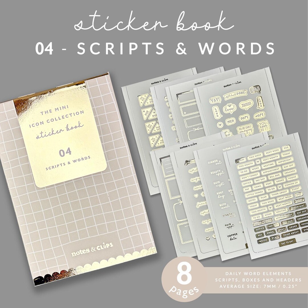 Scripts and Words Sticker Book: Mini Planner Stickers - Etsy