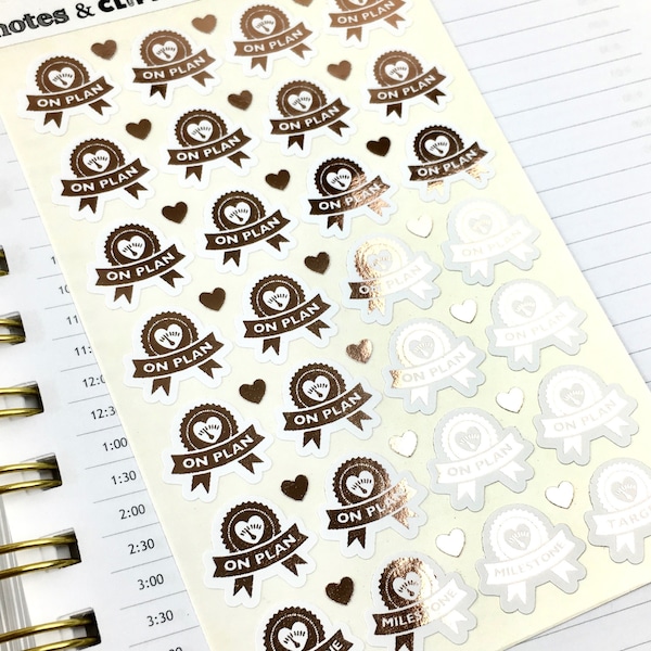 Weight Loss Stickers, On Plan Stickers, Foil Planner Stickers, Functional Stickers, Rose Gold Foil, 1 Sheet of 28 stickers