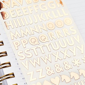 Rose Gold Alphabet Stickers: Planner Decorations, Foil Letter Stickers Single sheet only