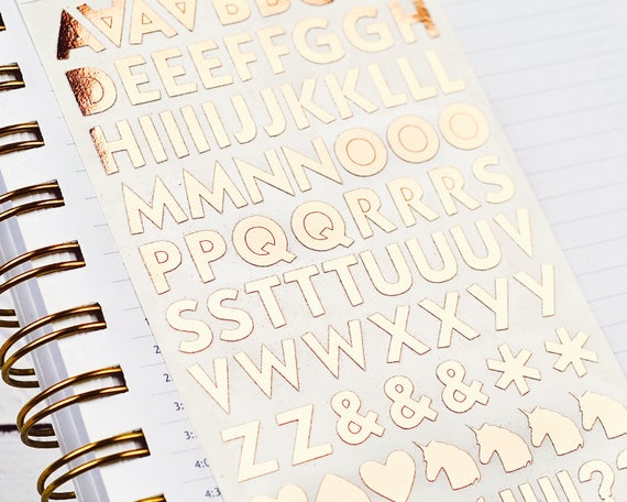 Rose Gold Alphabet Stickers: Planner Decorations, Foil Letter Stickers