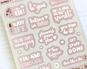 Motivation Stickers, Inspirational Stickers, Blush Pink and Rose Gold