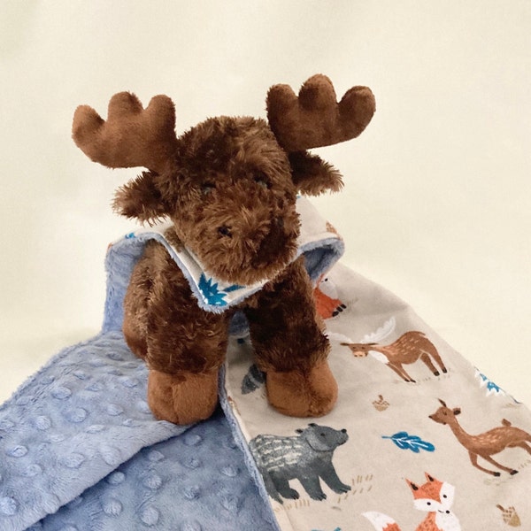 moose lovey,moose baby blanket,baby boy lovey,animal lovey blanket,stuffed moose lovey,security blanket, moose baby gift, large lovey