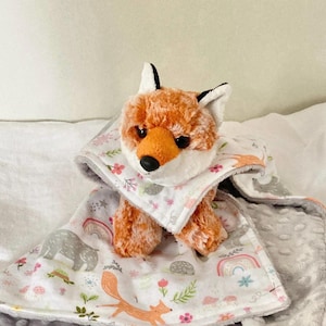 Fox lovey,animal baby lovey,fox lovie, stuffed animal lovey,woodland baby gift,security blanket,fox baby blanket, large lovey,girl lovey