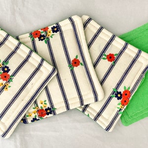 Quilted fabric coasters, floral mug rug, vintage mug rug, fabric coasters, quilted mug rug set, fabric coaster set, vintage mug rug set,