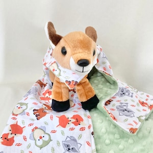 Deer lovey,woodland baby lovey,security blanket,fawn lovey,stuffed animal lovey,large lovey,deer lovie,baby boy lovey, fawn baby lovey