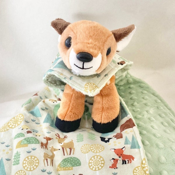 deer lovey,security blanket,fawn baby blanket,woodland lovey,stuffed animal lovey,large lovey,stuffed deer lovey,deer baby gift,deer lovie