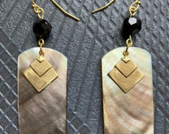 Art Deco Style Black Mother of Pearl Earrings DecoDence Collection