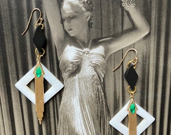 Art Deco Earrings, White Mother of Pearl  DecoDence Collection
