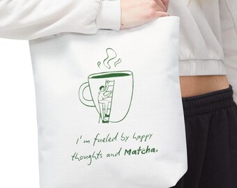 Glückliche Gedanken und Matcha Baumwolltasche für Frauen und Männer; Nettes Geschenk für Matcha-Liebhaber, Trendy Geschenk, Farmers Market Bag