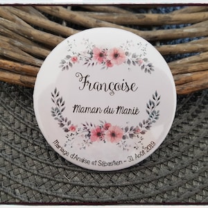Badges personnalisés mariage parents des mariés, badge mariage personnalisé, badge mariage avec prénom invité